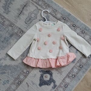 Chelsea's Corner Baby Girls Pompom Peplum Long Sleeve Top Sz12m